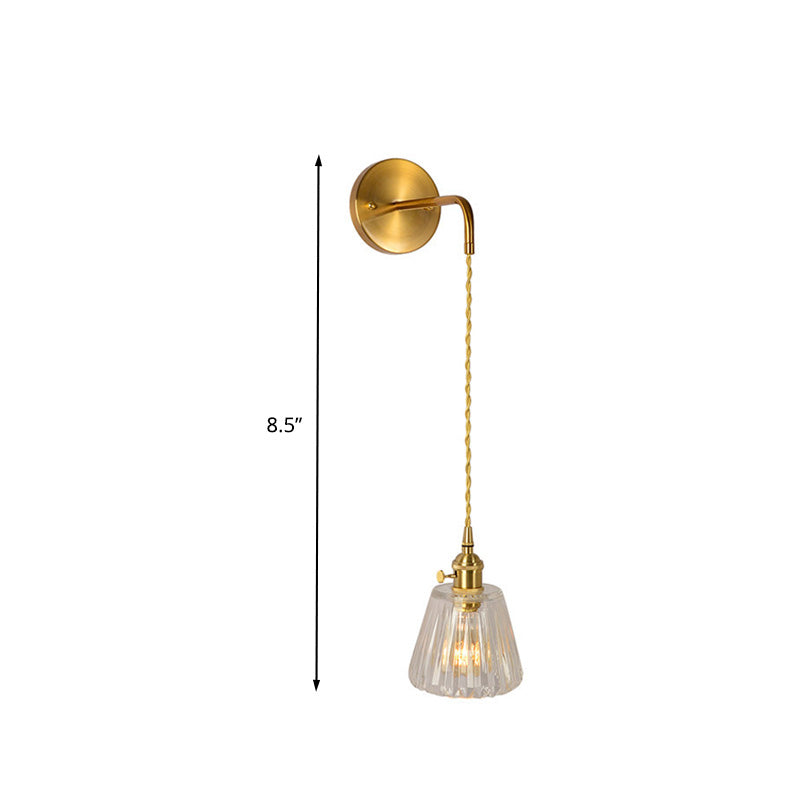 1 Light Wall Mount Lighting Traditional Dome/Cone Clear Prismatic Glass LED Sconce Light Fixture in Gold