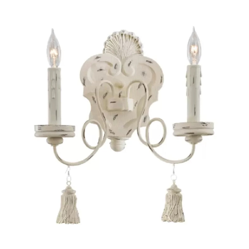 Lámpara de pared de salón con 2 luces de madera de campo estilo vela negra/blanca