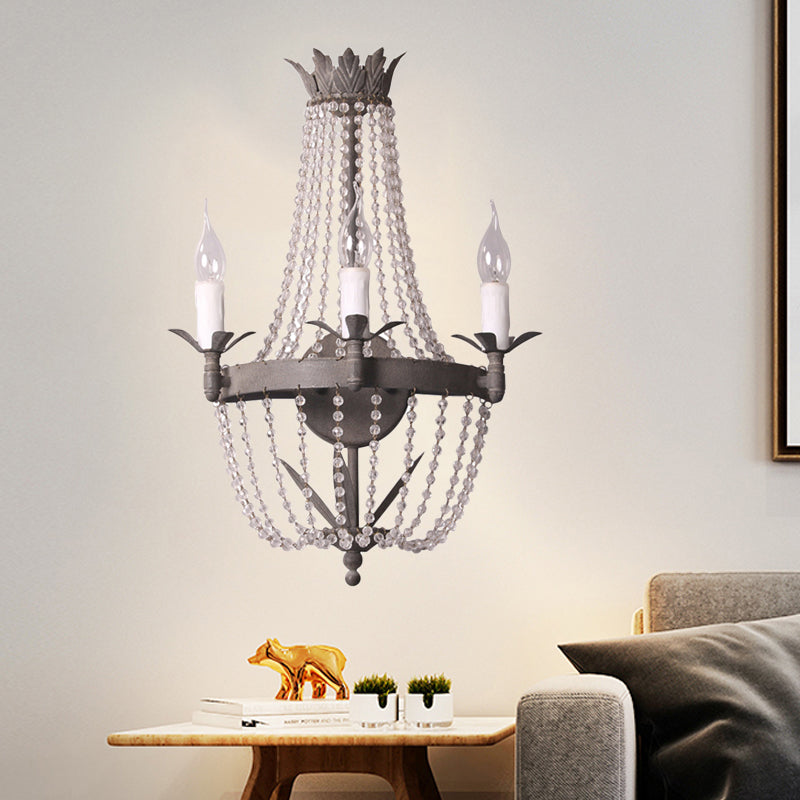 Kralen houten wandbevestiging verlichting traditionele stijl 3 lichten slaapkamer sconce in grijs