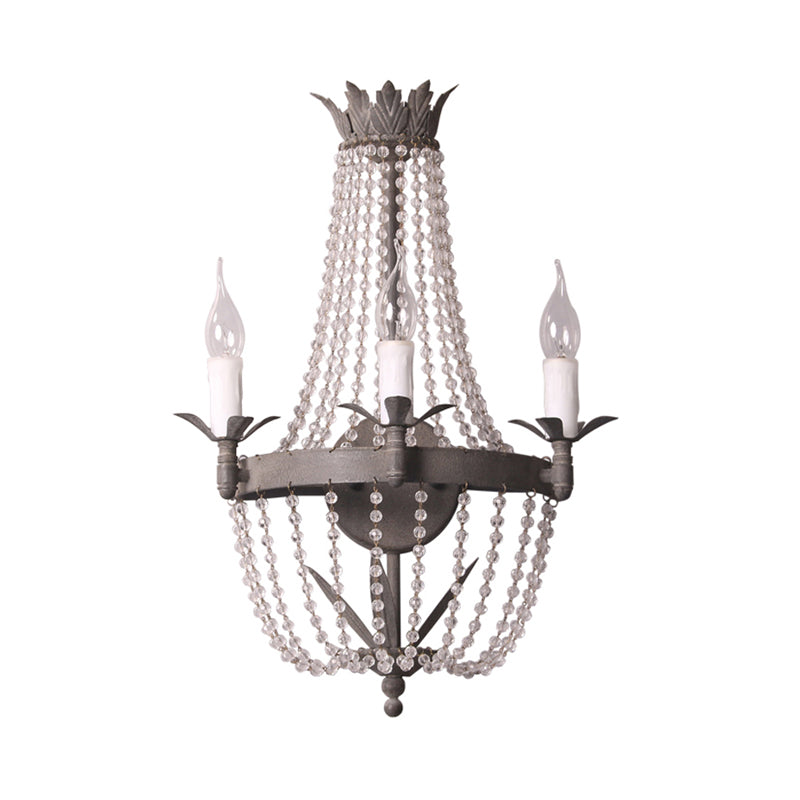 Kralen houten wandbevestiging verlichting traditionele stijl 3 lichten slaapkamer sconce in grijs