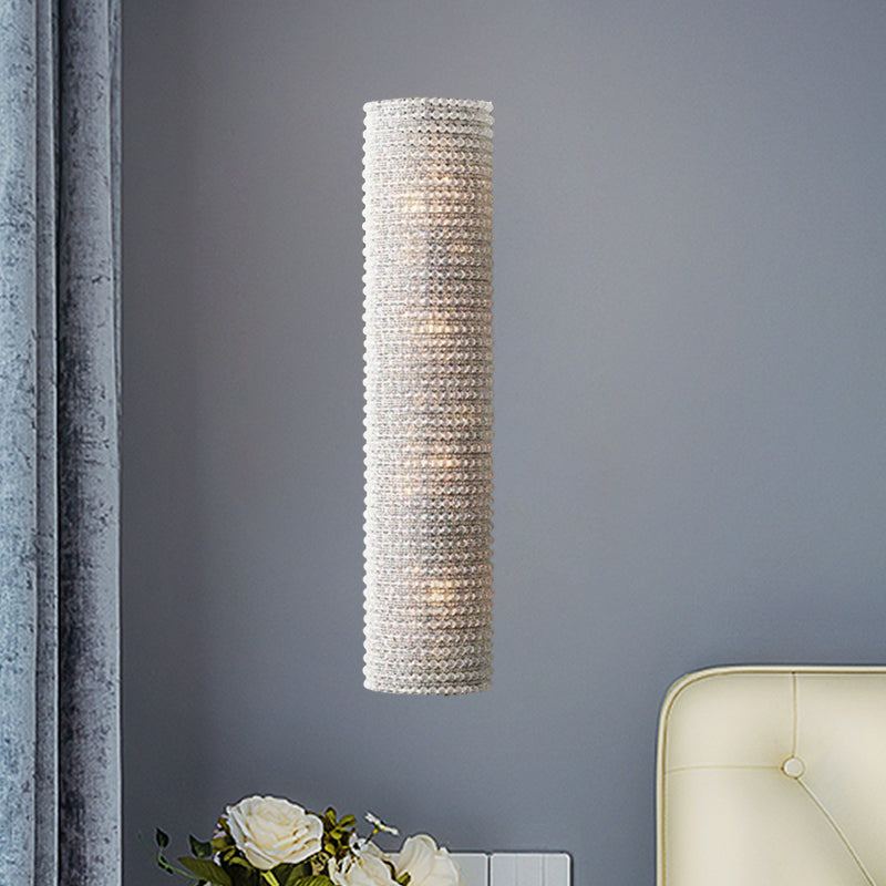 4 Lights Cylinder Wall Lighting Idea Rustic Stylish White Crystal Sconce for Living Room