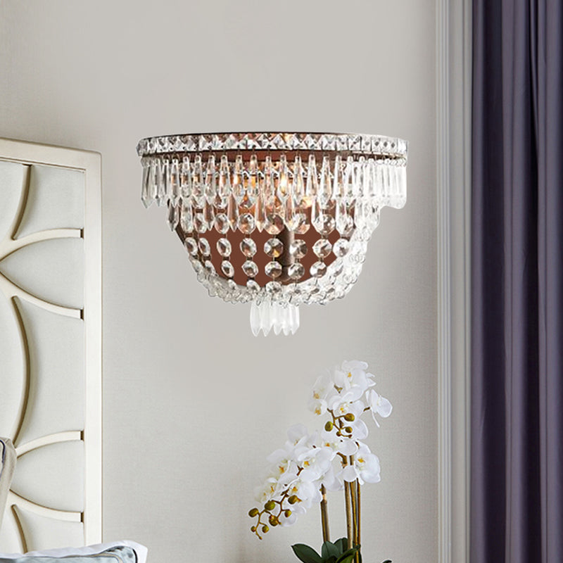 Crystal Beaded Sconce Traditional Style 1 Light Living Room Wall Lighting Idea in Brown