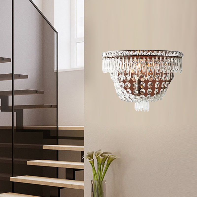 Crystal Beaded Sconce Traditional Style 1 Light Living Room Wall Lighting Idea in Brown
