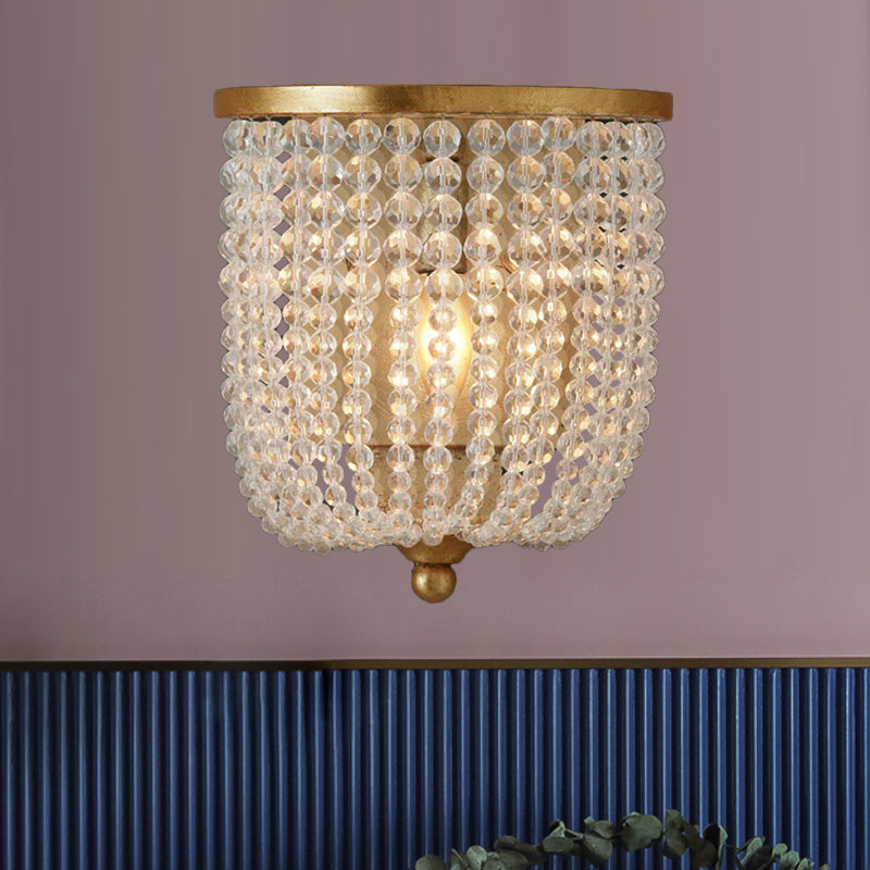 Basket Living Room Wall Mounted Lamp Traditional Style Crystal 1 Light Brass Sconce Light