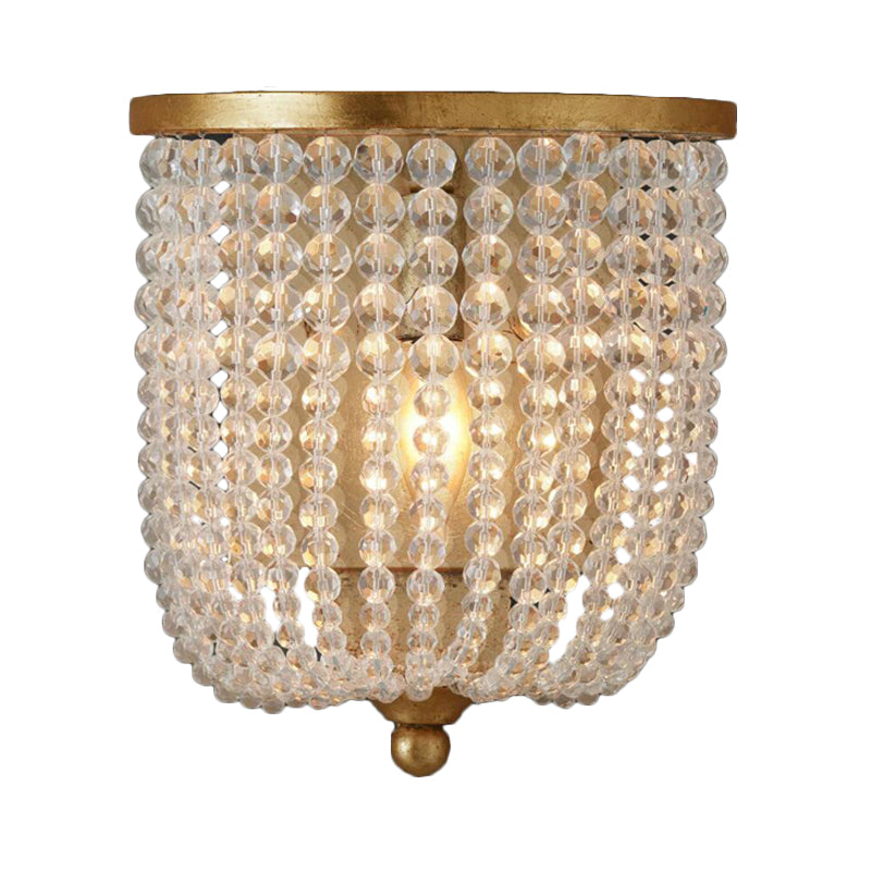 Basket Living Room Wall Mounted Lamp Traditional Style Crystal 1 Light Brass Sconce Light