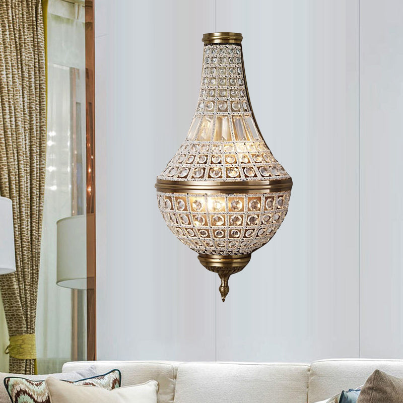 2 Lights Crystal Wall Lighting Idea Rustic Brass Beaded Bedroom Sconce Light Fixture