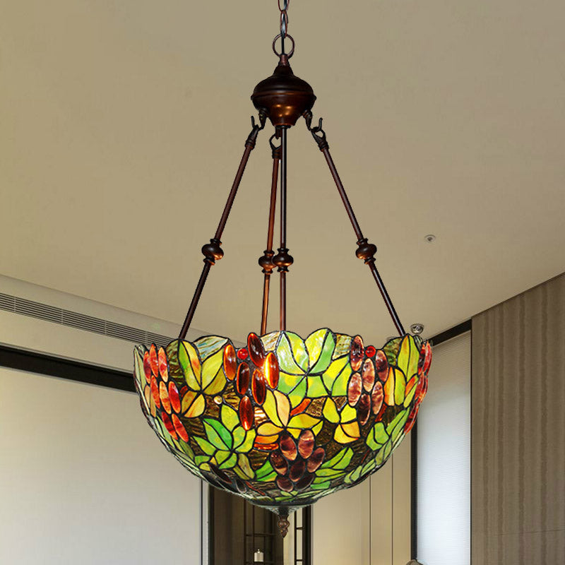 2/3 lumières lustre lustre victorien Green Plafond Pendant Light avec une teinte de vitrail en dôme