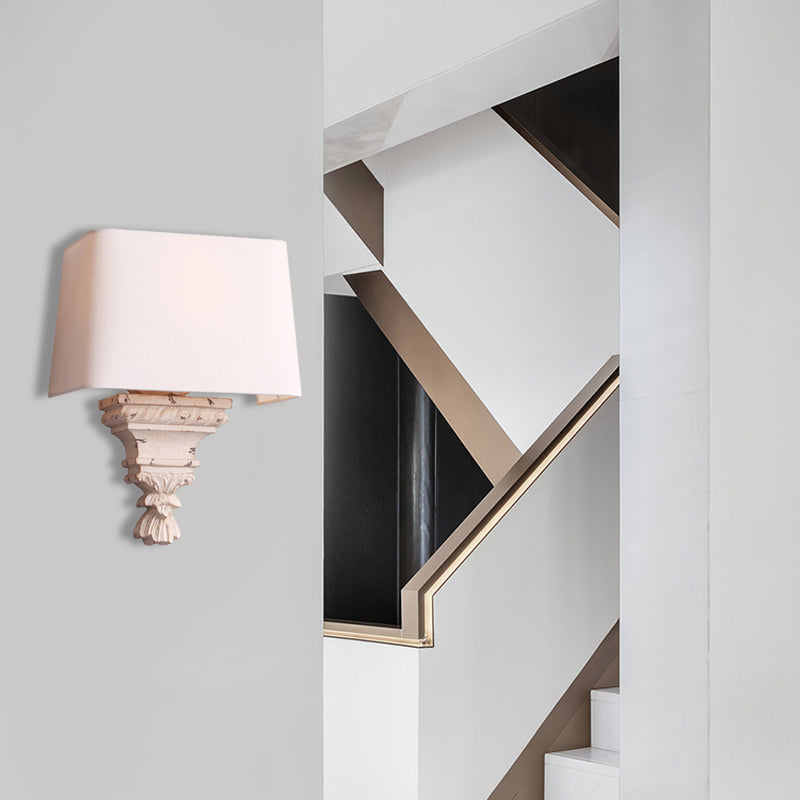 1 Light Bedroom Wall Mount Light Simple White Sconce Light Fixture with Tapered Fabric Shade