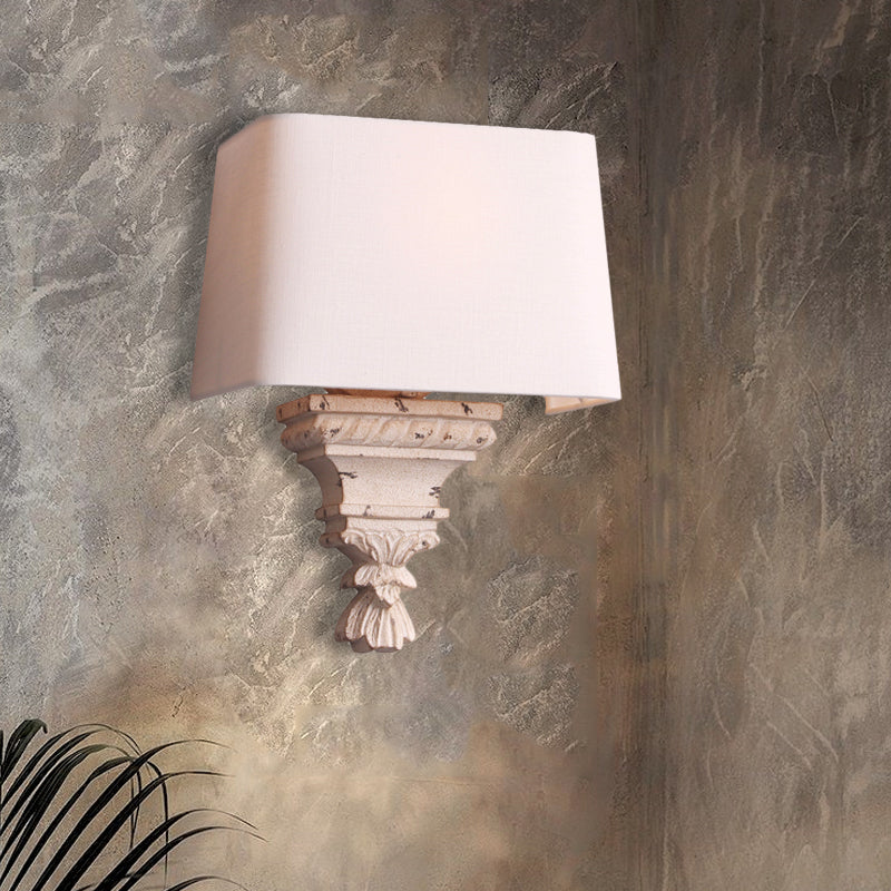 1 Light Bedroom Wall Mount Light Simple White Sconce Light Fixture with Tapered Fabric Shade