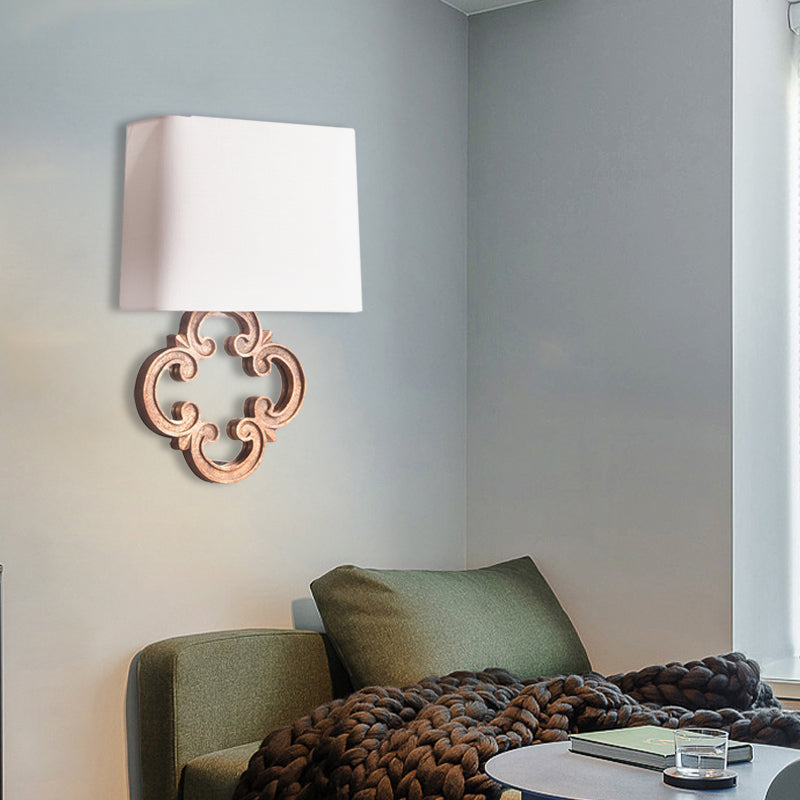 Tapered Fabric Wall Mounted Lighting Countryside 1 Light Living Room Sconce in White