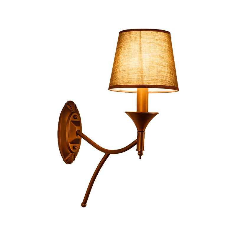1/2-Bulb Bedroom Wall Mounted Lamp Countryside Army Green Sconce Lighting with Conic Fabric Shade