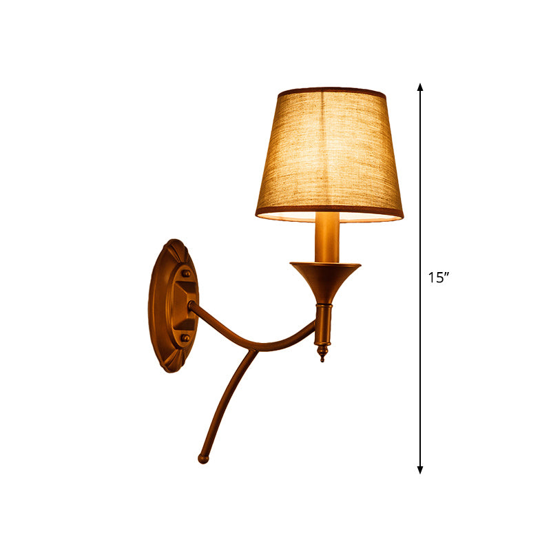 1/2-Bulb Bedroom Wall Mounted Lamp Countryside Army Green Sconce Lighting with Conic Fabric Shade