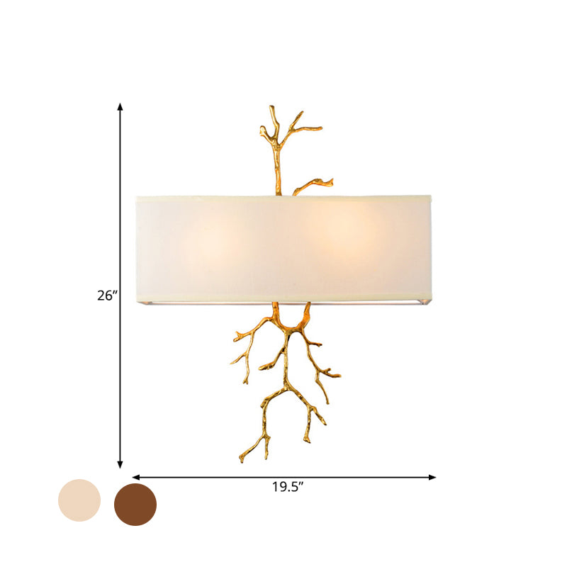 Black/White 2 Lights Wall Mounted Lighting Traditional-Style Fabric Rectangle Sconce Light