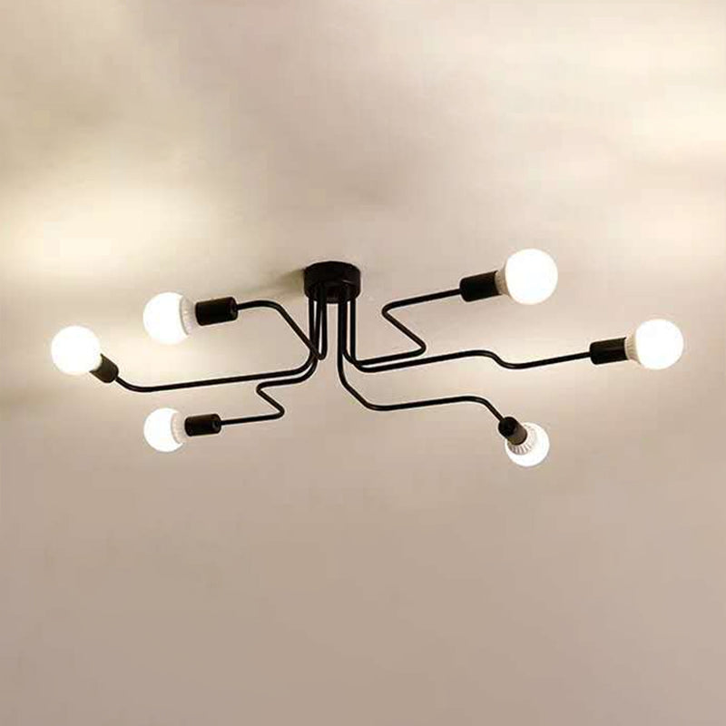 Sputnik Semi Flush Mount Light Fixture Industrial Metallic Ceiling Mount Chandelier for Bedroom