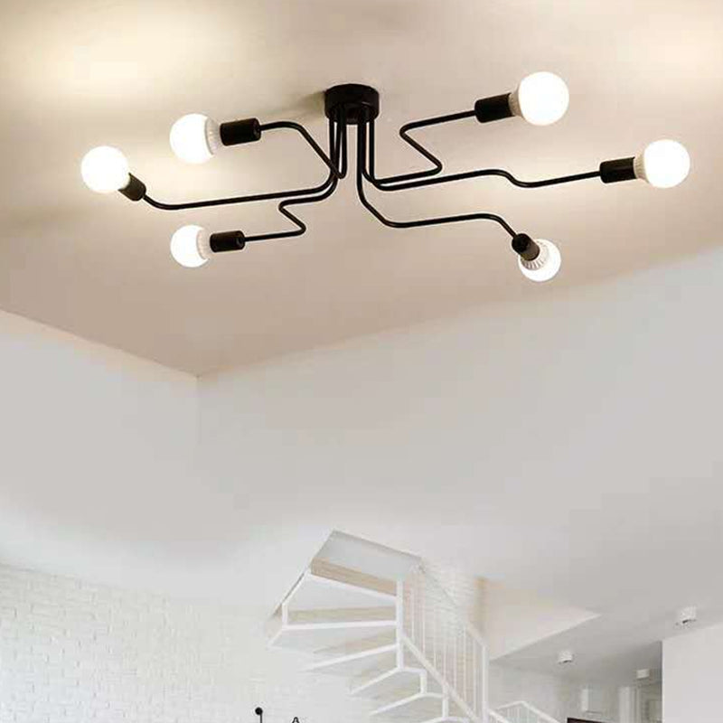 Sputnik Semi Flush Mount Light Fixture Industrial Metallic Ceiling Mount Chandelier for Bedroom