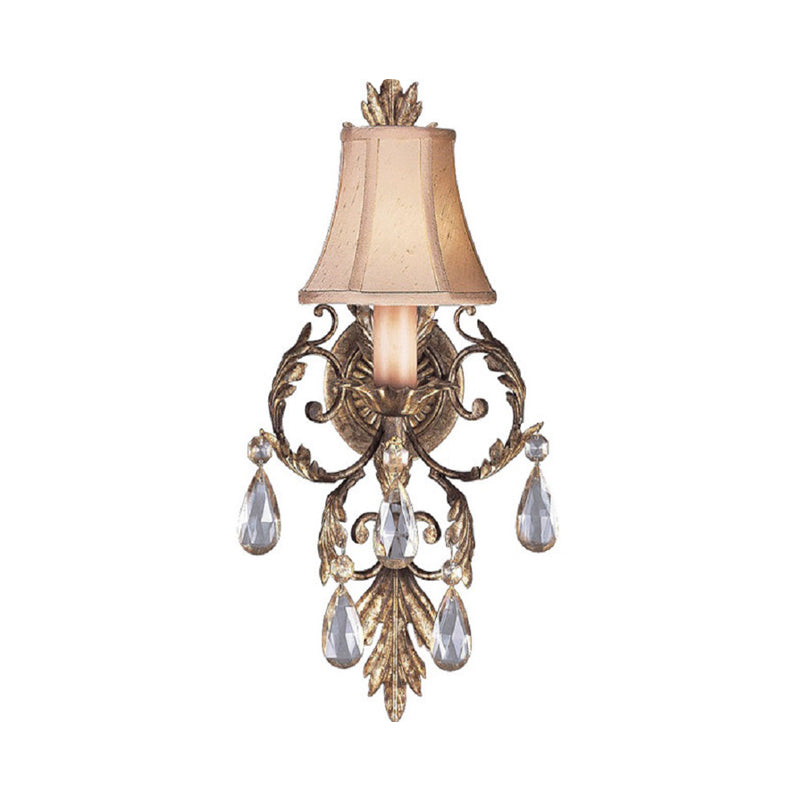 Fabric Bell Wall Mounted Light Fixture Countryside 1 Light Bedroom Sconce in White/Bronze