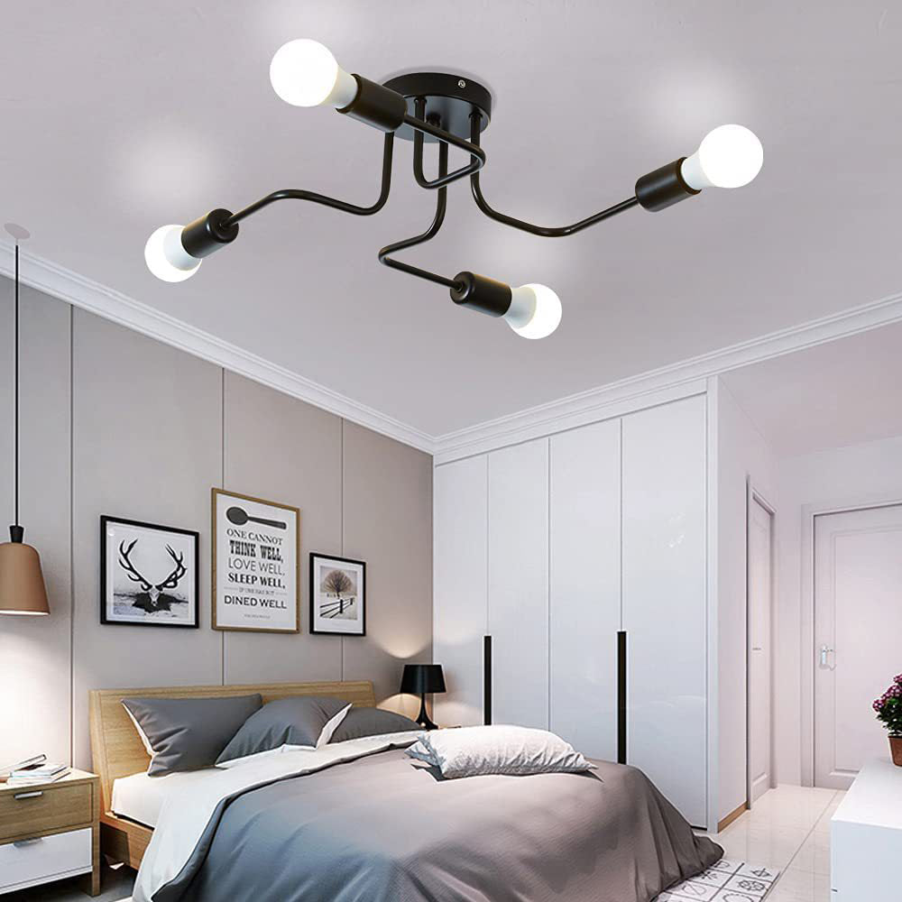 Sputnik Semi Flush Mount Light Fixture Industrial Metallic Ceiling Mount Chandelier for Bedroom