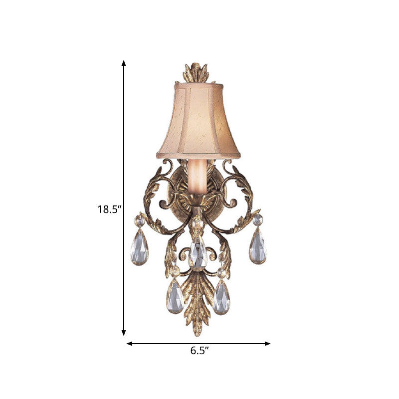 Fabric Bell Wall Mounted Light Fixture Countryside 1 Light Bedroom Sconce in White/Bronze