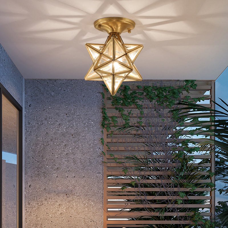 Luz de techo semi-flush de estrella lámpara de lámpara de montaje de techo de vidrio tradicional para dormitorio
