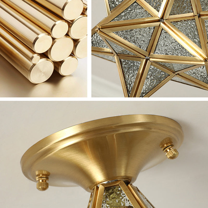 Luz de techo semi-flush de estrella lámpara de lámpara de montaje de techo de vidrio tradicional para dormitorio