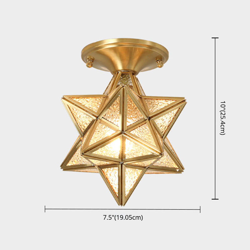 Luz de techo semi-flush de estrella lámpara de lámpara de montaje de techo de vidrio tradicional para dormitorio