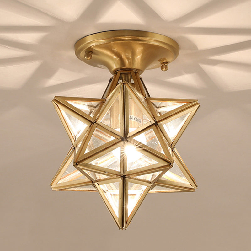Luz de techo semi-flush de estrella lámpara de lámpara de montaje de techo de vidrio tradicional para dormitorio