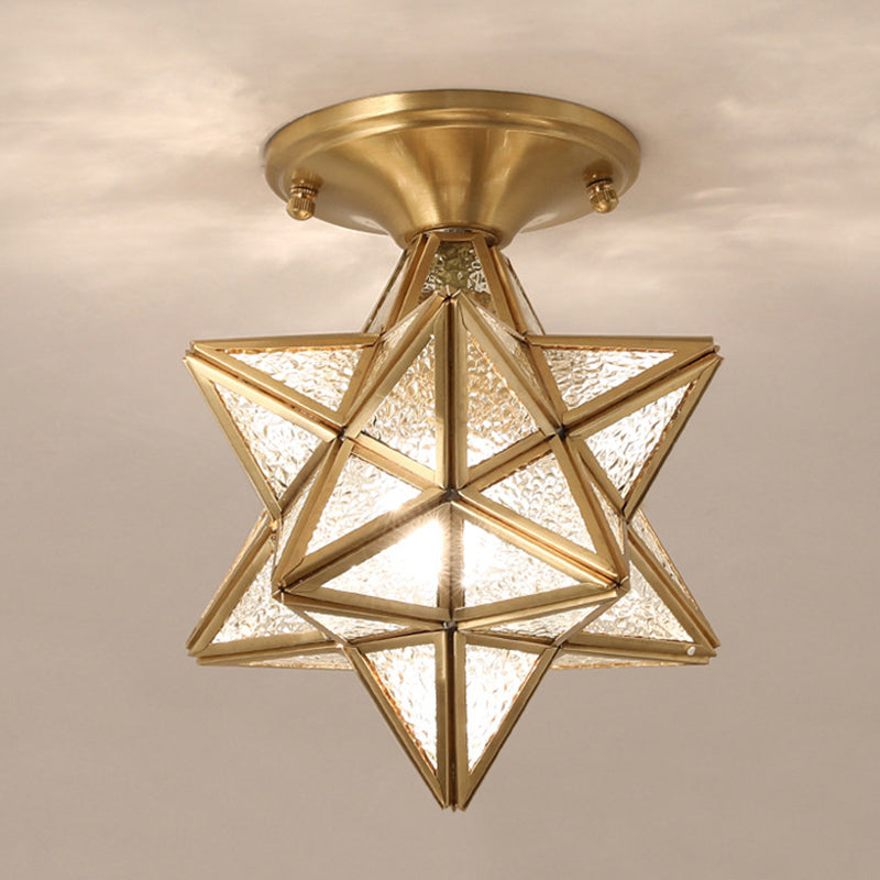 Luz de techo semi-flush de estrella lámpara de lámpara de montaje de techo de vidrio tradicional para dormitorio