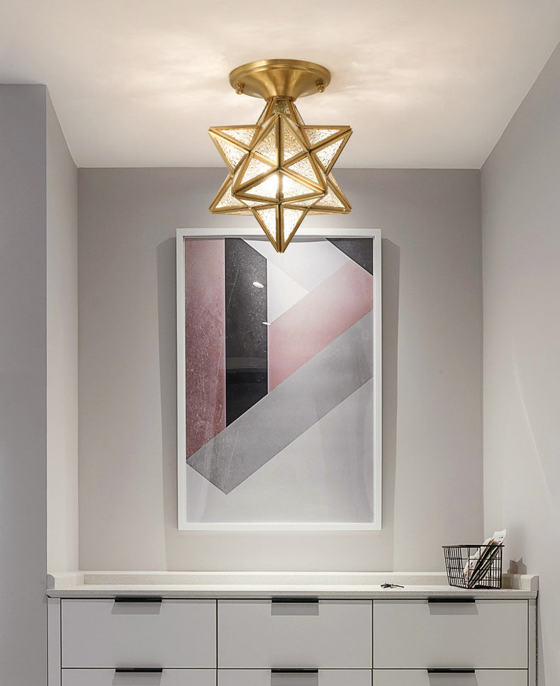 Luz de techo semi-flush de estrella lámpara de lámpara de montaje de techo de vidrio tradicional para dormitorio