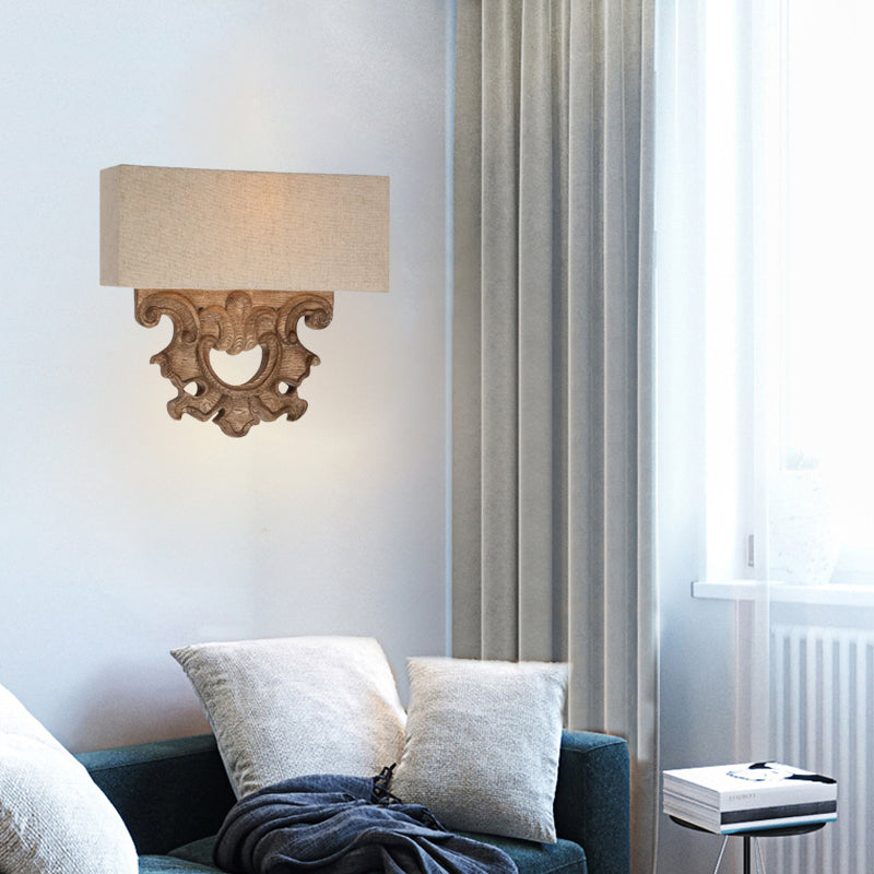 12"/23" Height Fabric White Wall Lamp Rectangle 1 Light Traditional Style Sconce Light Fixture