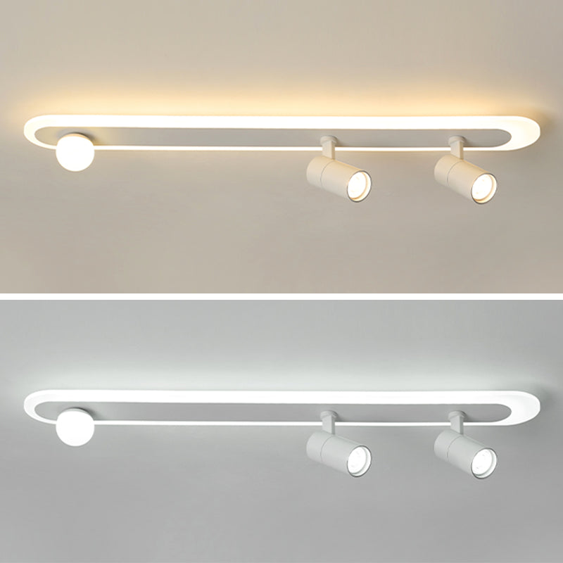 White Linear LED Track Lighting Fixtures Modern Aluminum Ceiling Light with 2 Spotlights
