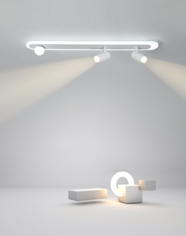 White Linear LED Track Lighting Fixtures Modern Aluminum Ceiling Light with 2 Spotlights