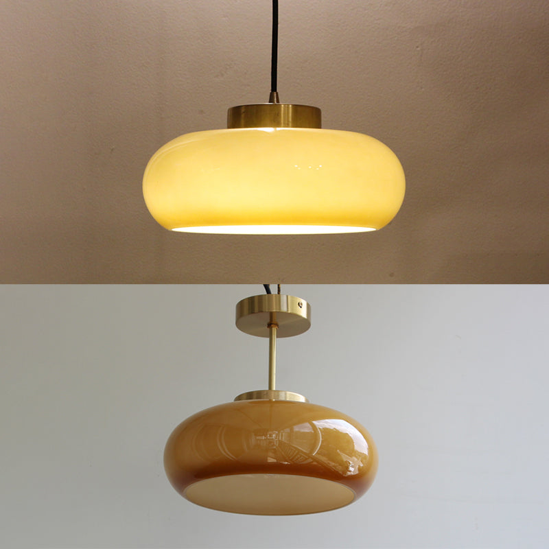 Colonial Style Brass Flush Mount Drum Hand-blown Glass Ceiling Light Fixture for Bathroom