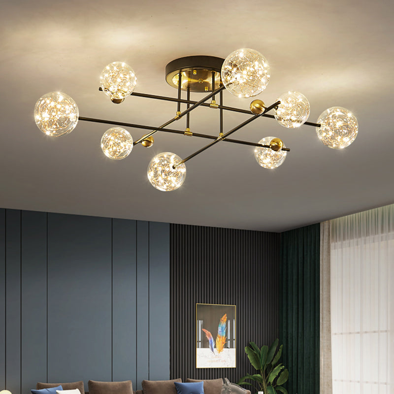 New Modern Clear Glass Flush Light Sputnik Semi Flush Ceiling Light Fixtures for Living Room