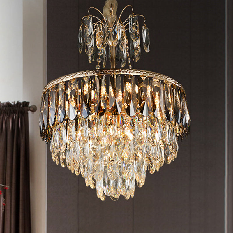 Crystal Tiered Chandelier Lighting Contemporary 8 Heads Gold Ceiling Pendant Light for Living Room
