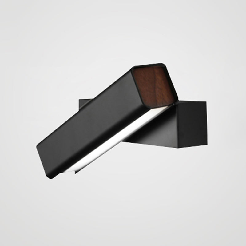 Aluminium Rectangular LED Wall Sconce in Modern Simplicity Wooden Rotatable Wall Light with Acrylic Shade