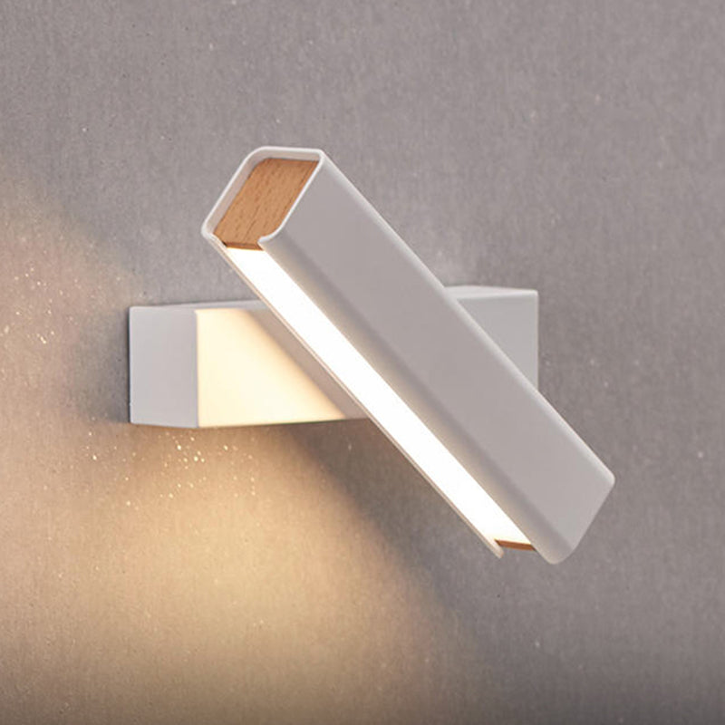 Aluminium Rectangular LED Wall Sconce in Modern Simplicity Wooden Rotatable Wall Light with Acrylic Shade