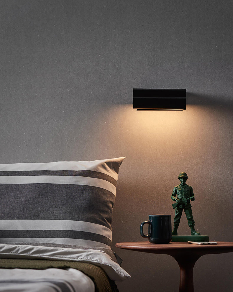 Aluminium Rectangular LED Wall Sconce in Modern Simplicity Wooden Rotatable Wall Light with Acrylic Shade