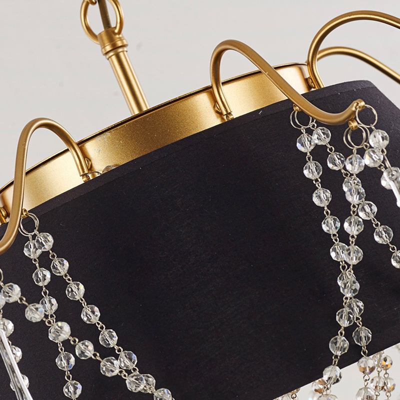 Black Cone Pendant Ceiling Light Contemporary 4 Lights Metal Chandelier Lamp with Clear Crystal Bead Accent