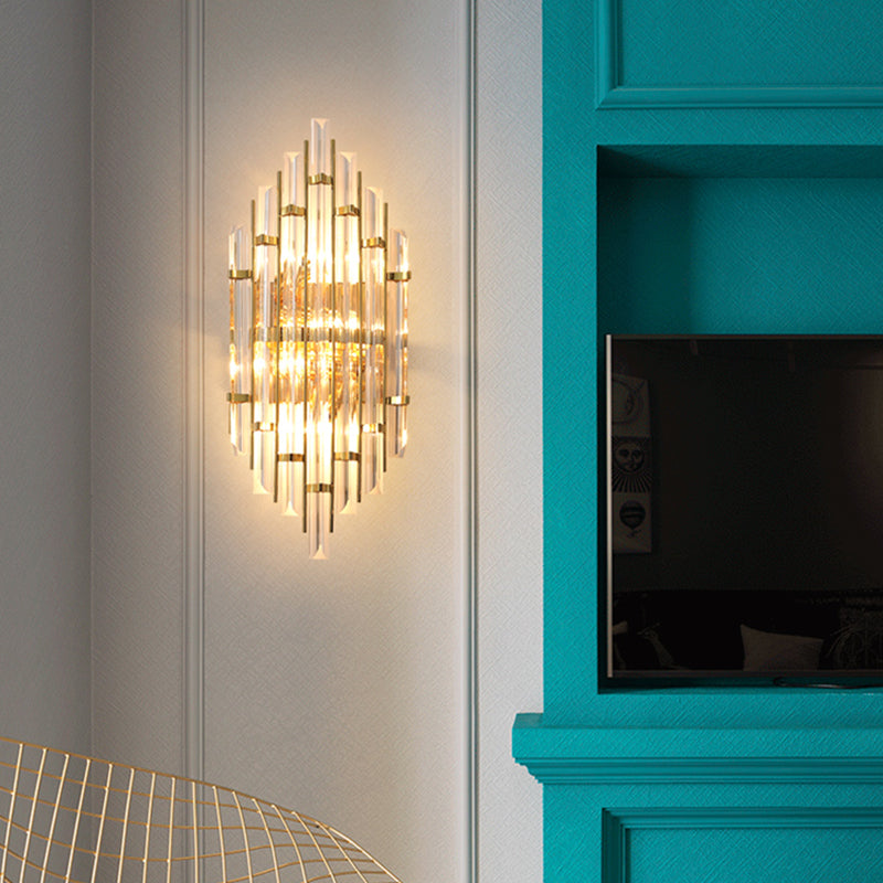 Geometric Gold Wall Lamp in Modern Creative Style Wrought Iron Wall Sconce with Crystal Shade