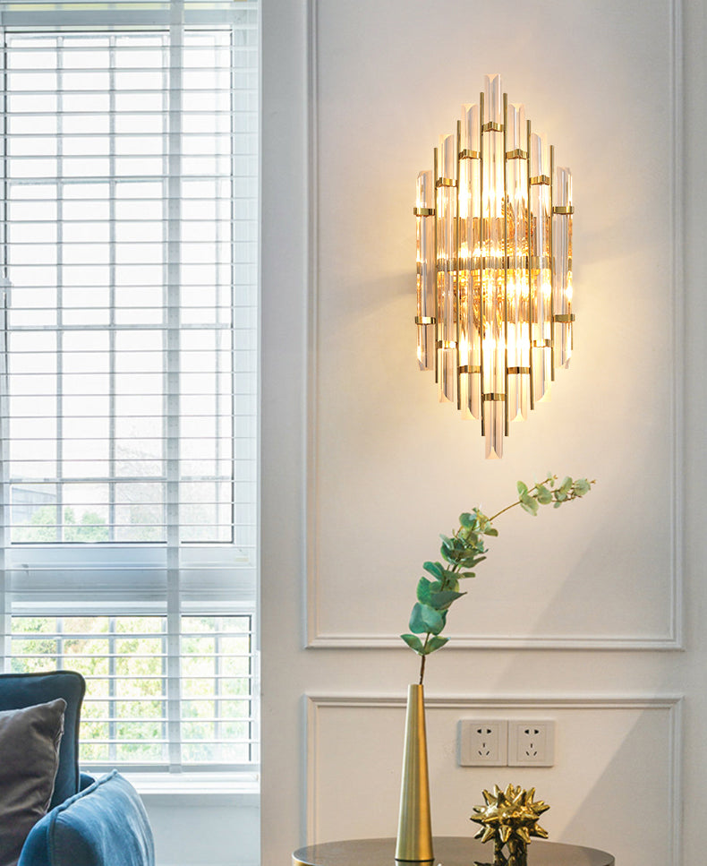 Geometric Gold Wall Lamp in Modern Creative Style Wrought Iron Wall Sconce with Crystal Shade