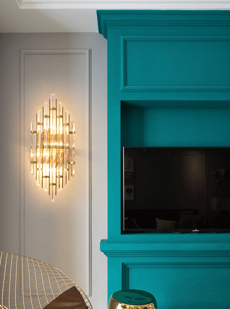 Geometric Gold Wall Lamp in Modern Creative Style Wrought Iron Wall Sconce with Crystal Shade