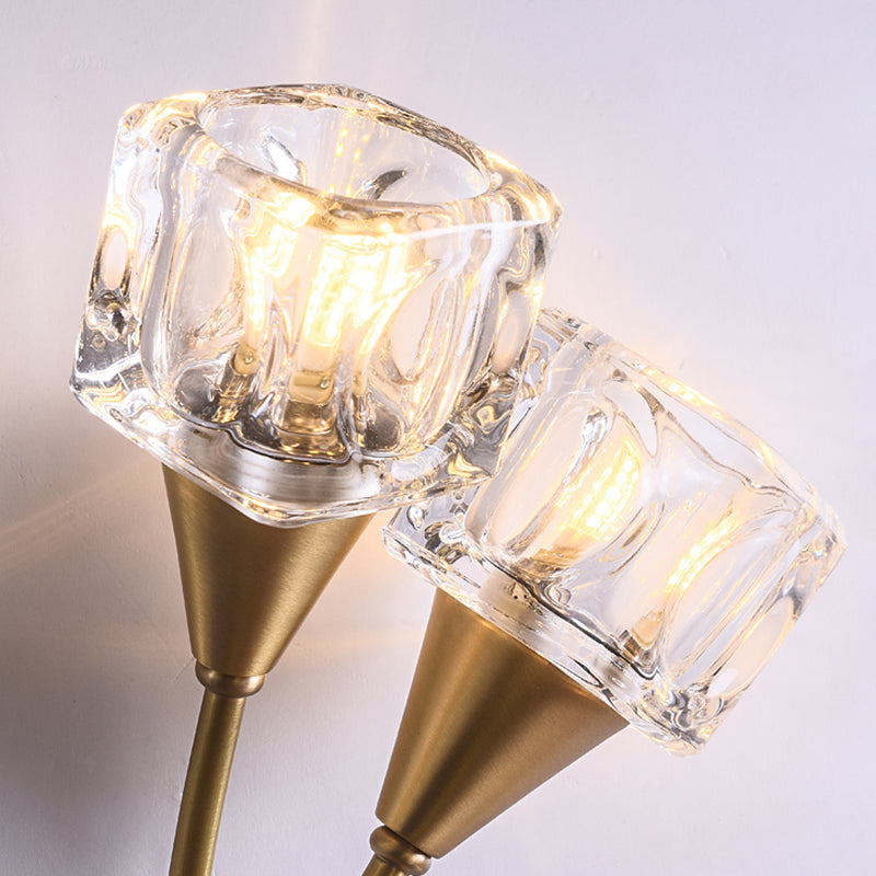 2-Light Gold Wall Lamp in Modern Luxury Style Copper Wall Sconce with Crystal Shade