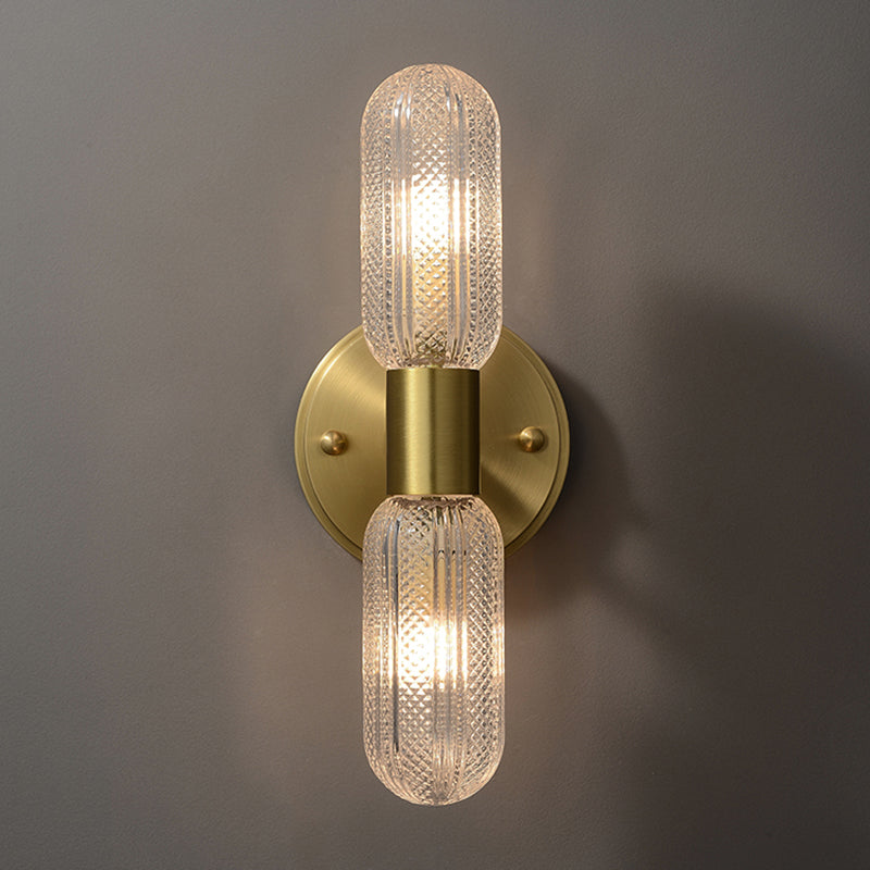 Gold Glass Wall Lamp in Modern Creative Style Copper Cylindrical Wall Sconce for Interior Spaces