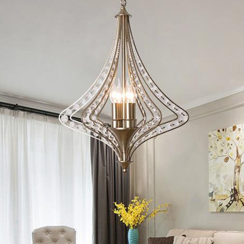 Laser Cut Ceiling Chandelier Contemporary Crystal 5 Heads Pendant Light Kit in Satin Nickel