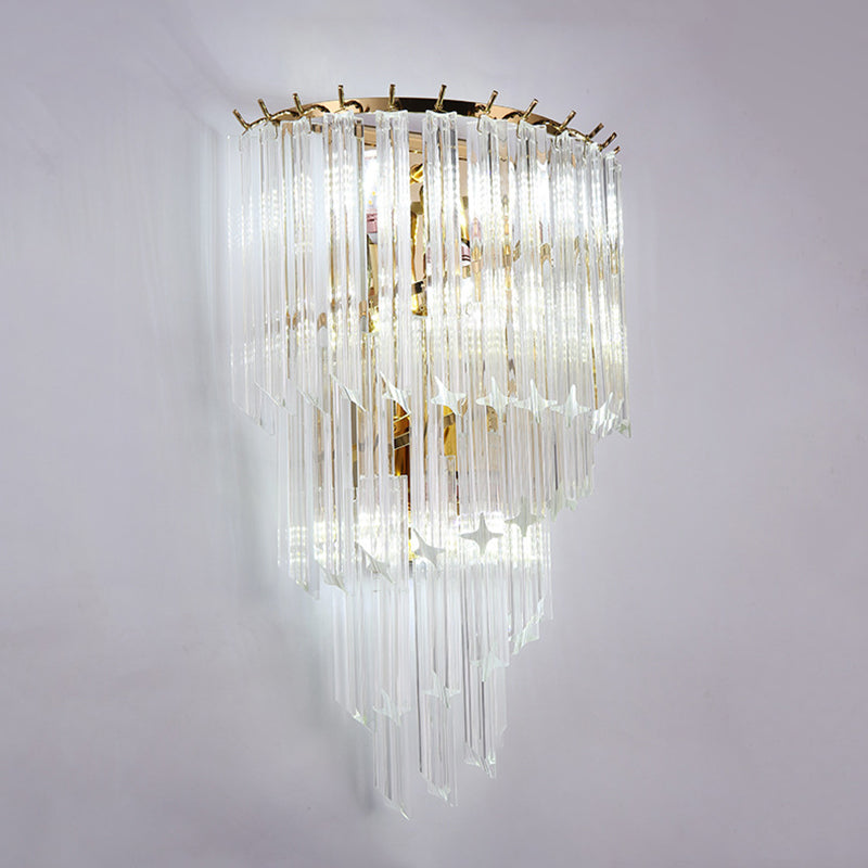 Gold Stagger Wall Sconce in Modern Luxury Style Wrought Iron 4-Light Wall Lamp with Crystal Shade