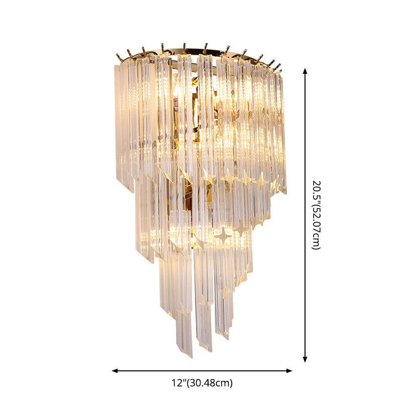 Gold Stagger Wall Sconce in Modern Luxury Style Wrought Iron 4-Light Wall Lamp with Crystal Shade