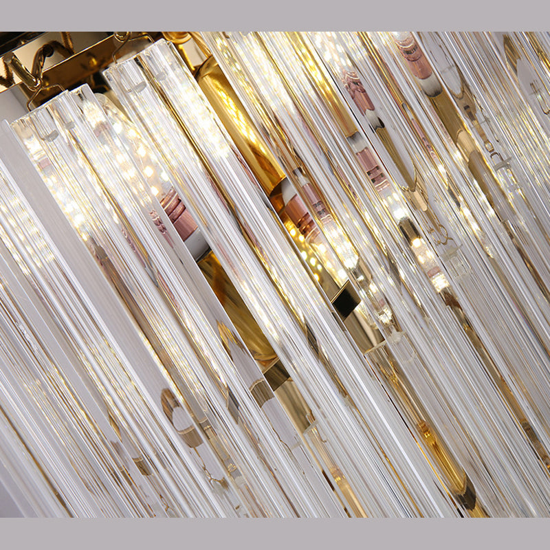 Gold Stagger Wall Sconce in Modern Luxury Style Wrought Iron 4-Light Wall Lamp with Crystal Shade