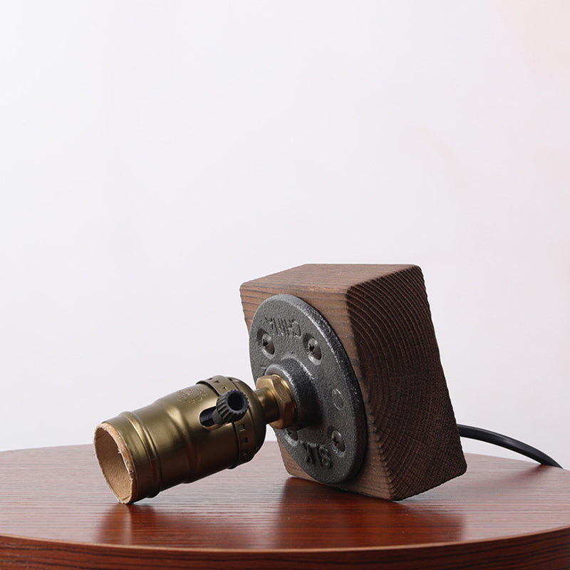 1-leichte Notfall-Messing-Tischlampe Industrial Shadeless Metal Night Lampe mit Holzbasis