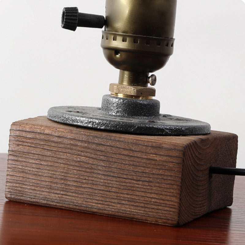 1-leichte Notfall-Messing-Tischlampe Industrial Shadeless Metal Night Lampe mit Holzbasis
