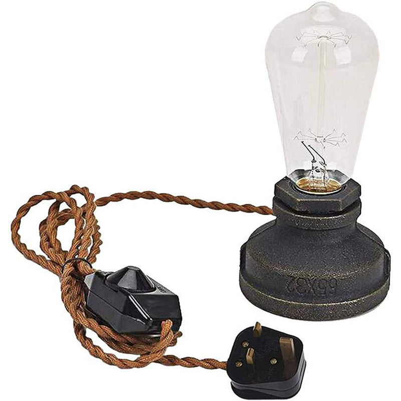 Exposed Bulb Metal Night Light Warehouse Style 1 Head Bistro Table Lamp in Brown-Black